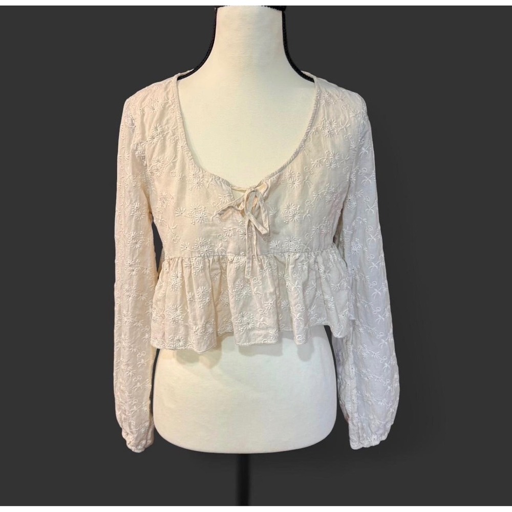 Urban Outfitters Cream Embroidered Boho Crop Top